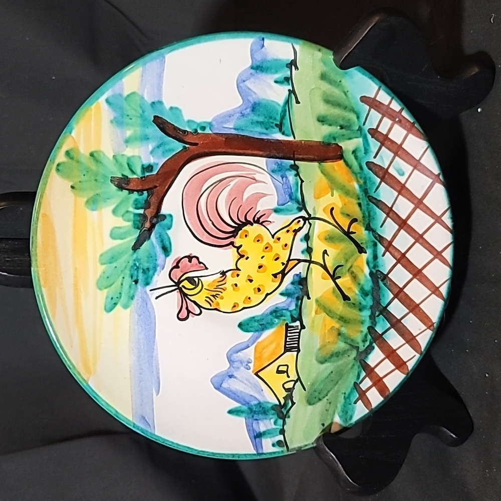 Vintage Deruta Rooster Italy Majolica plate Hand Painted Signed